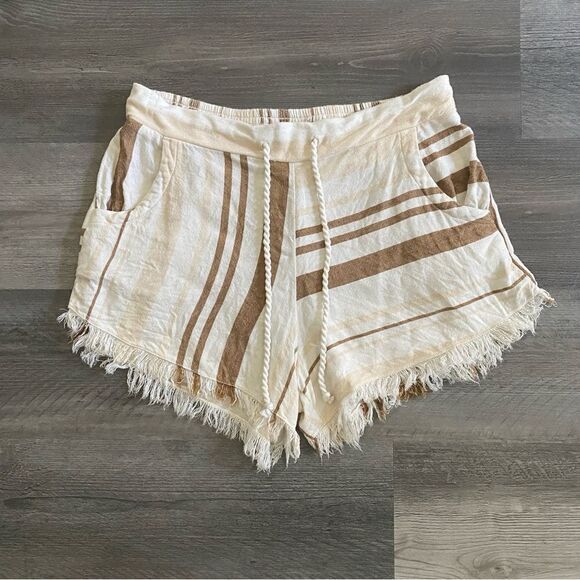 Rip Curl Shorts Brown Tan Cream Stripe Elastic Waist XL - Picture 2 of 10